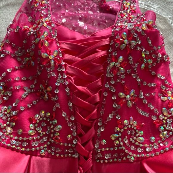 Tiffany Designs pageant Gown Youth Size 16  Lipstick Color Beaded Bodice 13472 - Picture 7 of 11